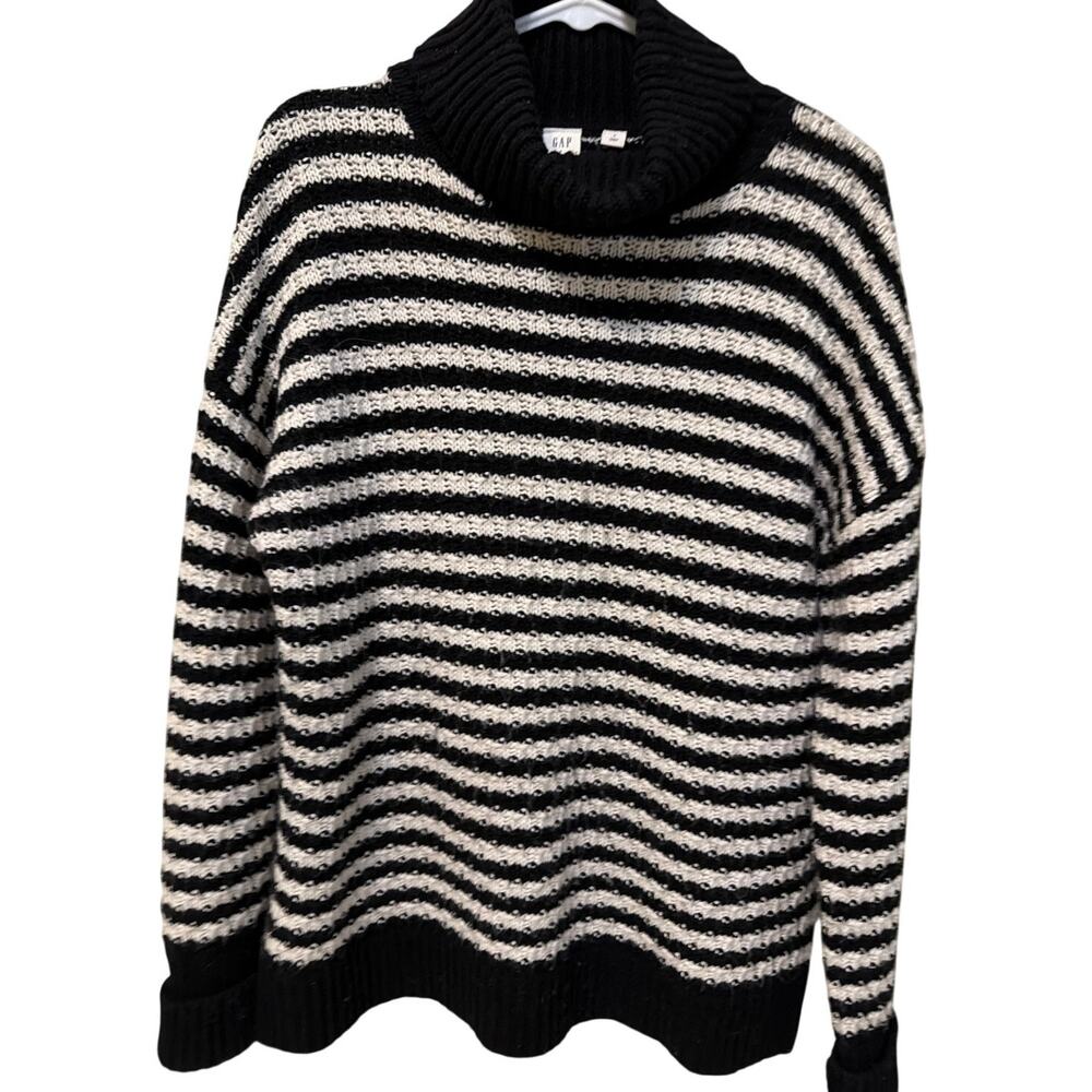 Gap Black & White Striped Sweater Women's Small Wool Blend Cabincore Cozy Warm